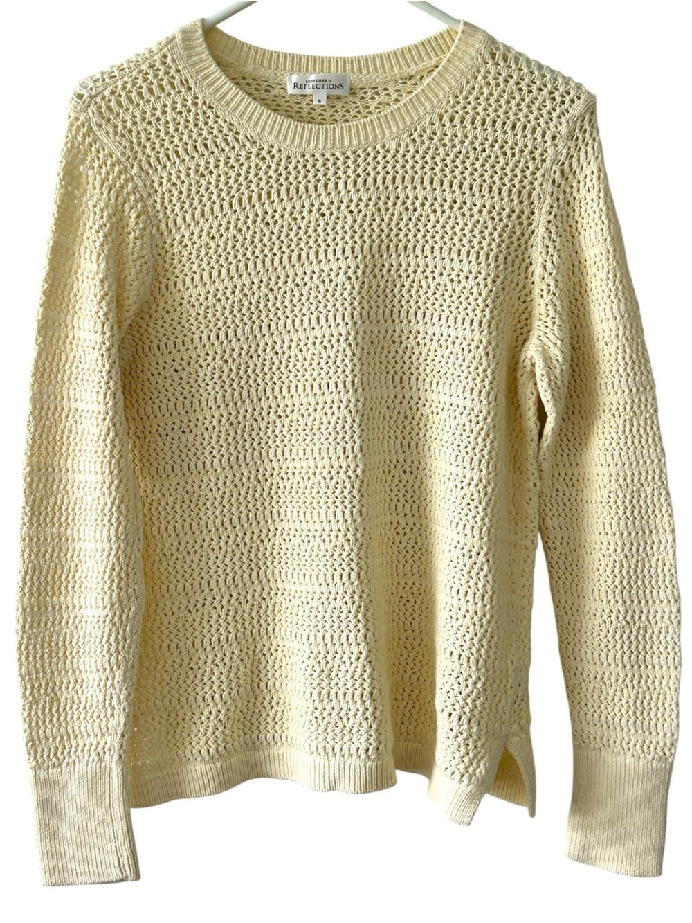 Northern Reflections Cream Crochet Knit Cotton Sweater Size S